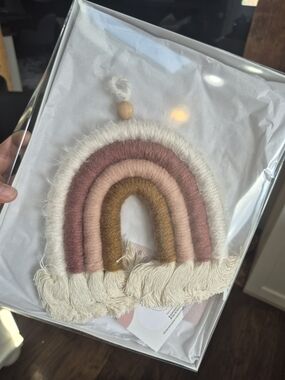 Handmade Macrame Rainbow Wall Hanging - Dusty Rose & Light Brown Neutral Colours